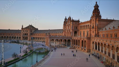 The Plaza de Espana Timelapse 4k in Seville Spain City Center with Tourists Visiting the City.
