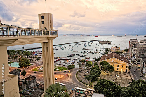 Sunset on Salvador Waterfront and Elevator