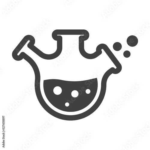 Laboratory flask icon. Minimalistic flask with three necks and bubbling liquid. Isolated vector on a white background.