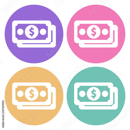 Colours Money dollar flat trendy icon. Vector illustration on colours circles