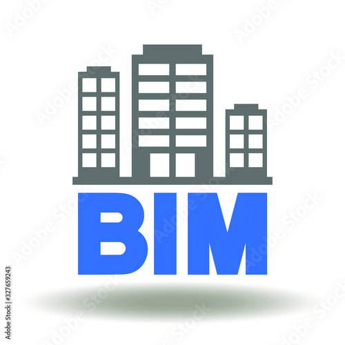 BIM residential skyscraper icon vector. Building information modeling architecture construction development business industry logo.