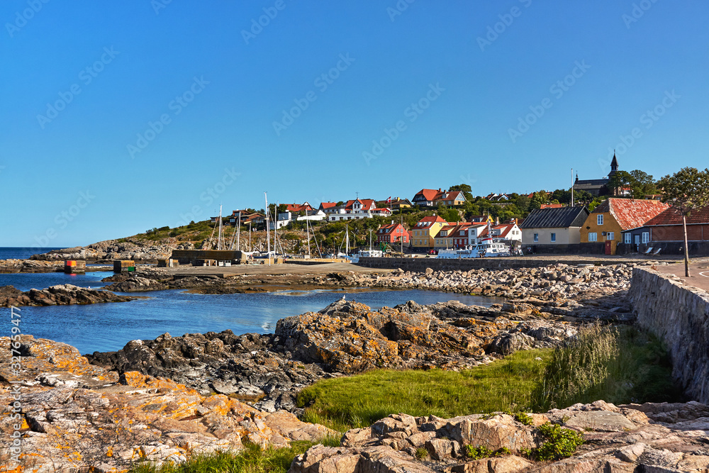 Small port in the town of Gudhjem, Bornholm island, Denmark.