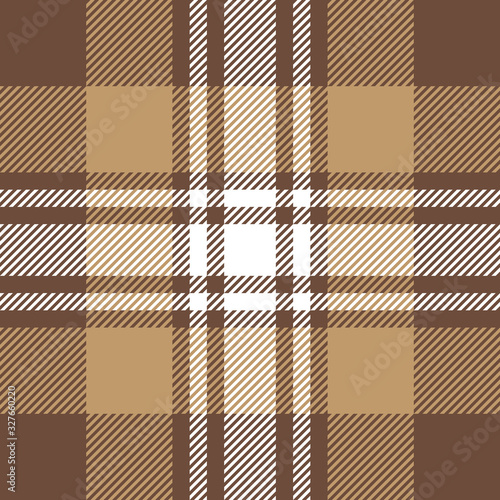 Brown tartan pattern. Seamless check plaid background vector in brown, sand beige, and white for flannel shirt or other modern textile design.