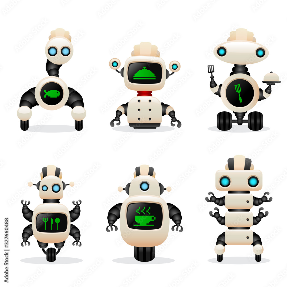 Fototapeta premium Vector kitchen robot workers collection