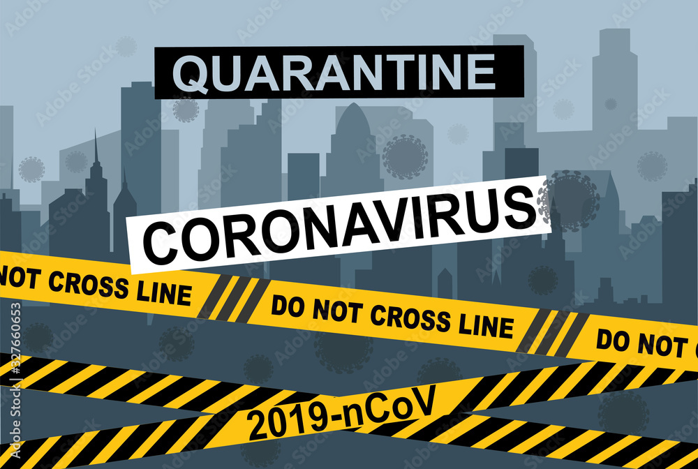 Obraz premium Caution warning strip. Coronavirus! Chinese coronavirus 2019-nCoV. Dangerous chinese nCoV coronavirus, SARS pandemic risk alert. Vector illustration
