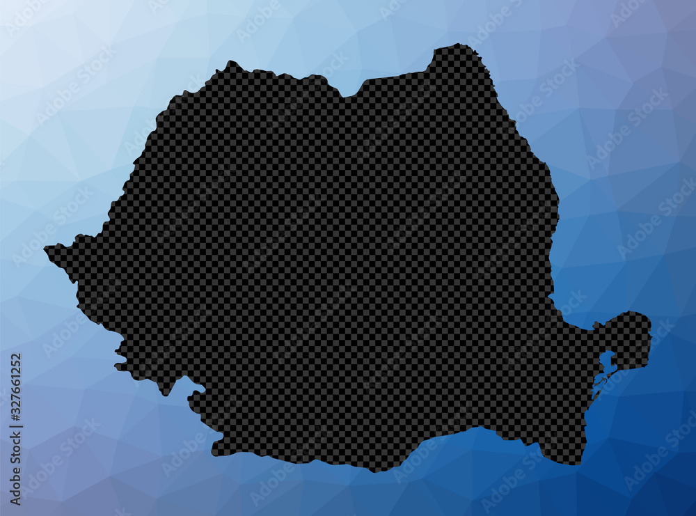 Romania geometric map. Stencil shape of Romania in low poly style. Awesome country vector illustration.
