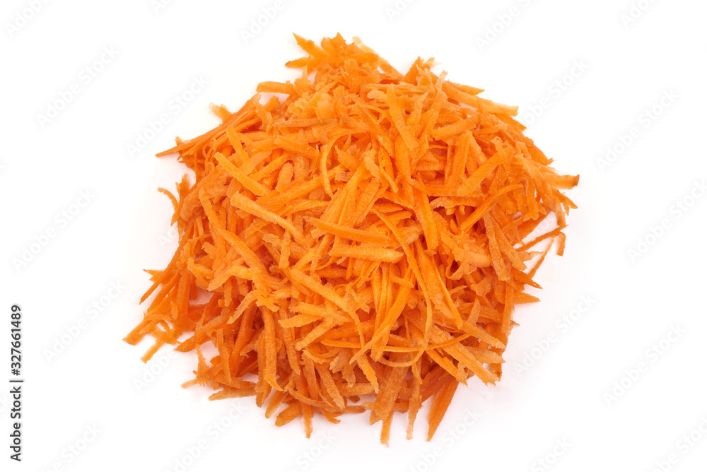 Grated carrot, isolated on white background Grated carrot, isolated on white background