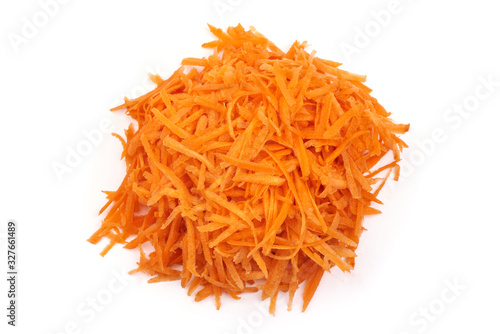 Grated carrot, isolated on white background