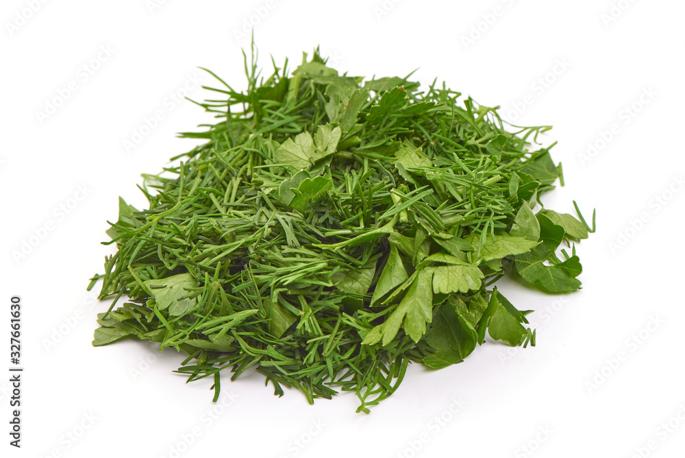 Chopped parsley, isolated on white background Chopped parsley, isolated on white background