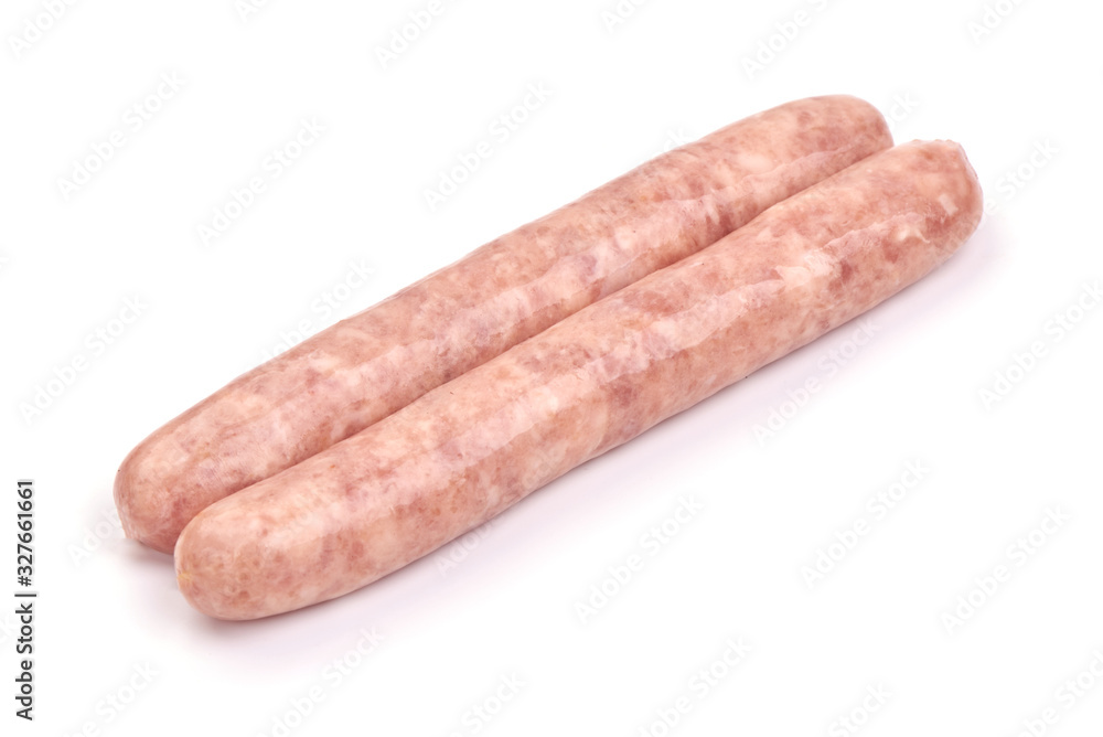 Sausages for frying, grill pork sausages, isolated on white background Sausages for frying, grill pork sausages, isolated on white background