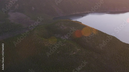 Aerial view of Newberry Volcano in Central Oregon, USA.  Shot from helicopter with cineflex gimal and RED 8K camera. photo