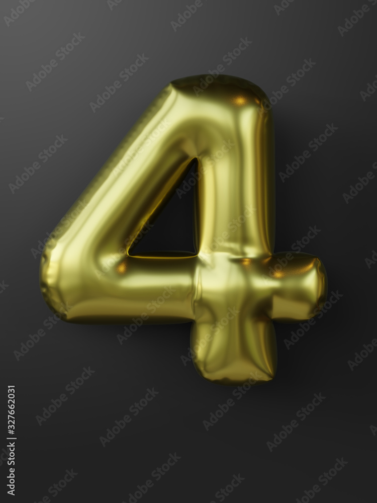 Golden balloon in shape of number 4 isolated. 3d illustration. Golden balloon in shape of number 4 isolated. 3d illustration.