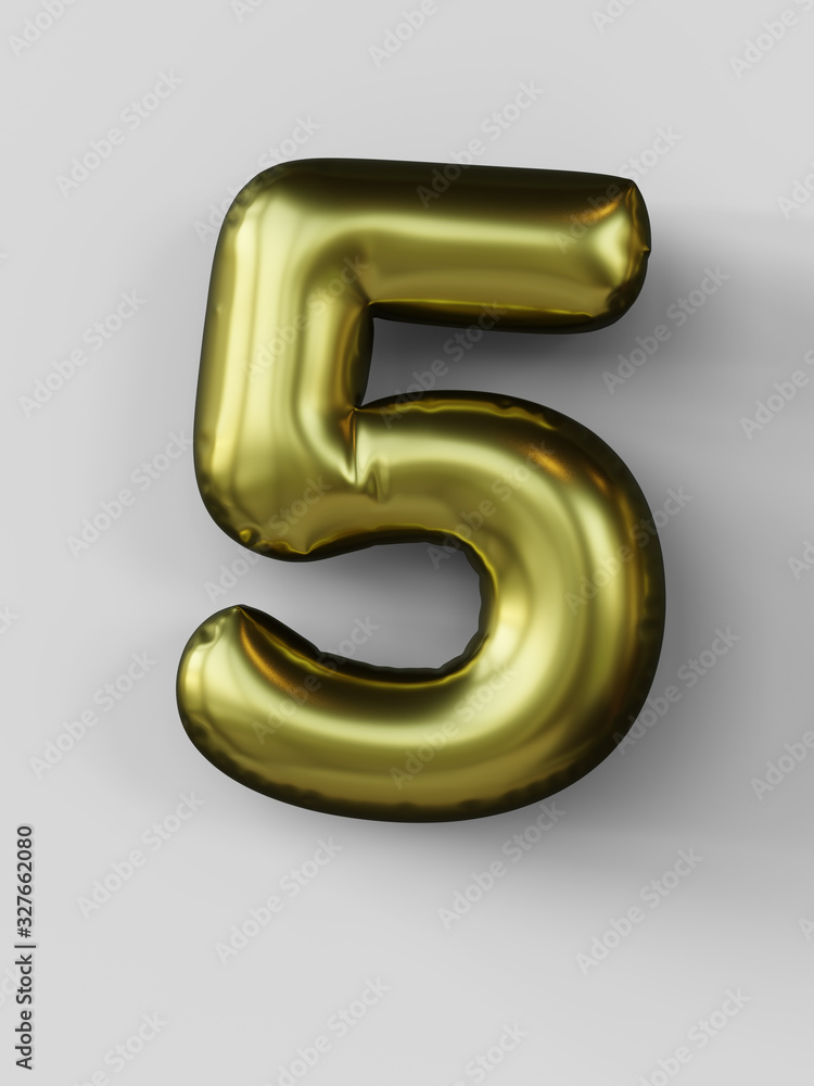 Golden balloon in shape of number 5 isolated. 3d illustration. Golden balloon in shape of number 5 isolated. 3d illustration.
