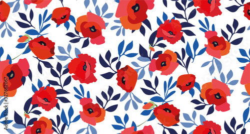 seamless-pattern-with-red-poppy-flowers-and-blue-leaves-on-white-background-elegant-vintage-design-ethnic-print-vector