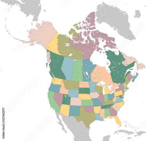 North America map with USA and Canada