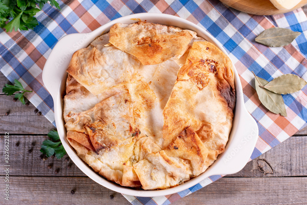 Homemade lavash pie with cheese and herbs Homemade lavash pie with cheese and herbs