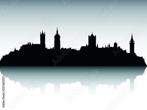 Vector Illustration of the Panoramic Silhouette Skyline of Ghent Belgium