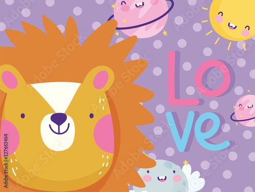 little lion planets sun galaxy animal cartoon cute text