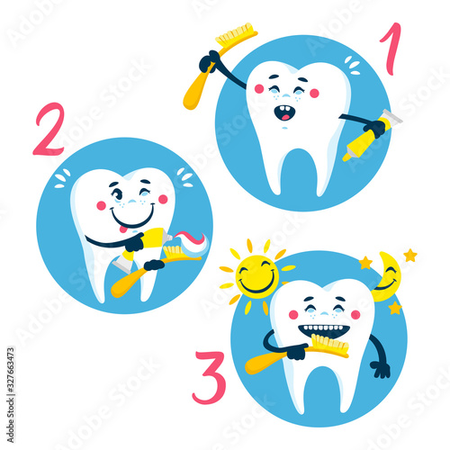 Set of clean and dirty tooth on blue background