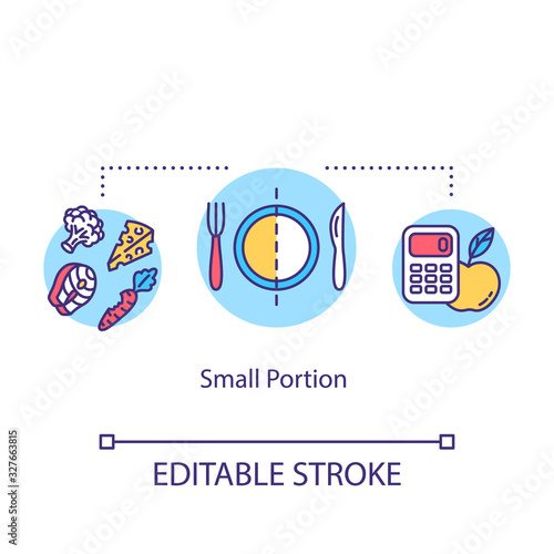 Small portion concept icon. Mindful eating, conscious nutrition idea thin line illustration. Limit plate size, ration control. Vector isolated outline RGB color drawing. Editable stroke
