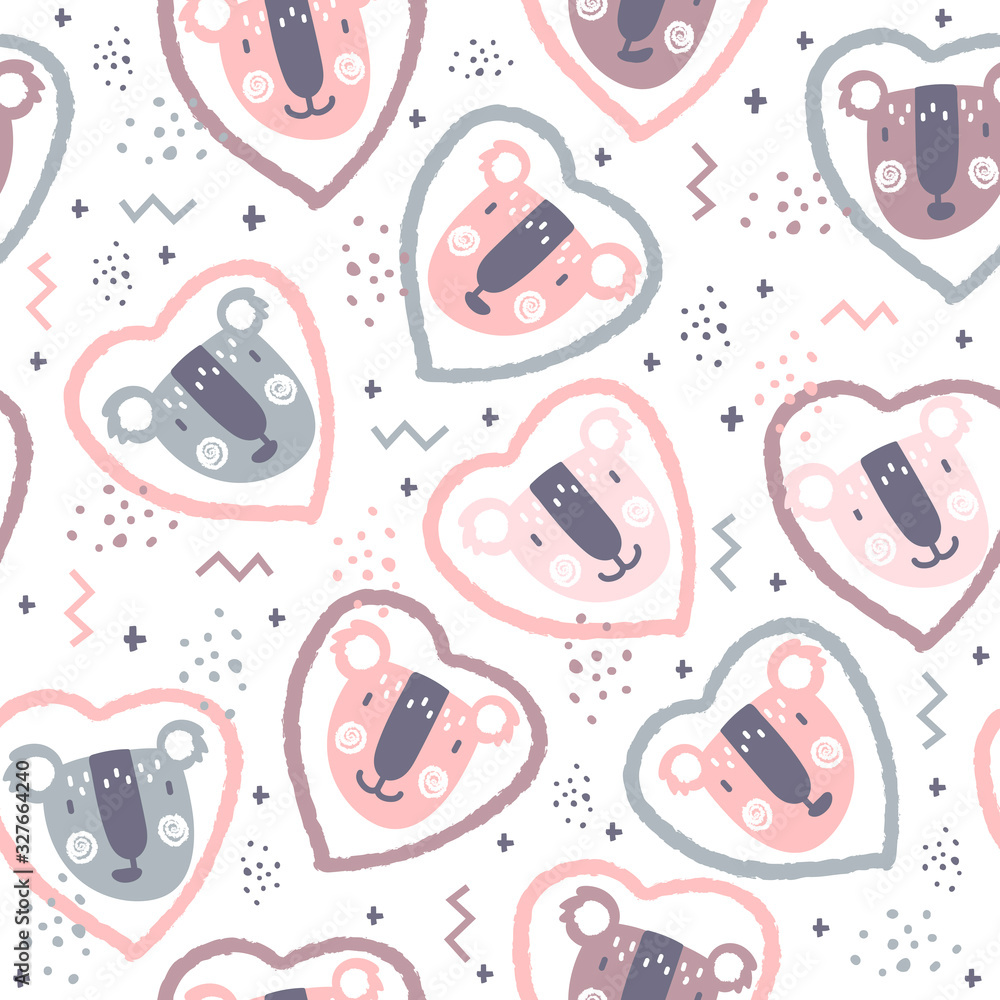 Seamless pattern with cute koalas, eucalyptus and hearts Seamless pattern with cute koalas, eucalyptus and hearts