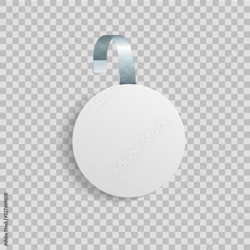 3d sale wobbler hanging on stripe. Mockup blank dangler for promotion in supermarket.  vector.