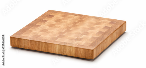 Photos Butcher wood block cutting board isolated on white background