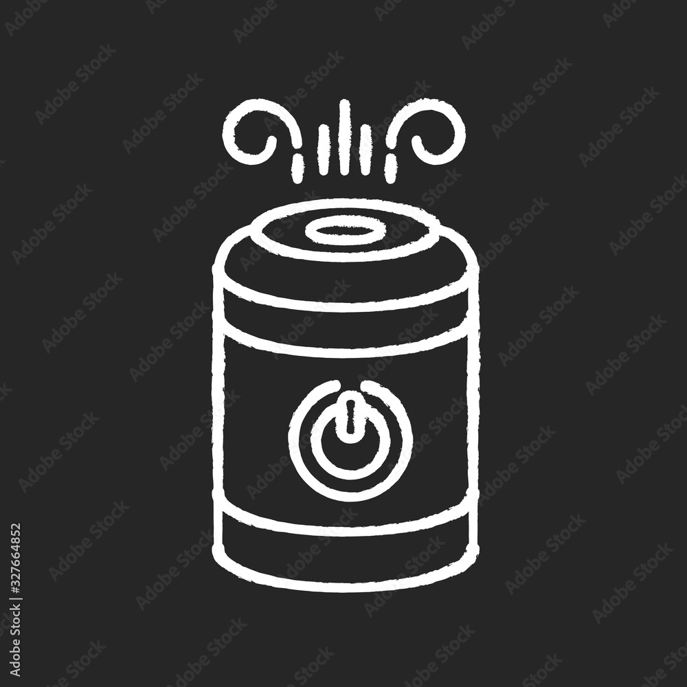 Air cleaner, steam humidifier chalk white icon on black background. Household appliance, ionizer, water vaporizer, healthcare domestic device. Isolated vector chalkboard illustration Air cleaner, steam humidifier chalk white icon on black background. Household appliance, ionizer, water vaporizer, healthcare domestic device. Isolated vector chalkboard illustration