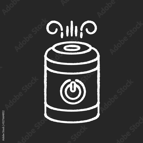 Air cleaner, steam humidifier chalk white icon on black background. Household appliance, ionizer, water vaporizer, healthcare domestic device. Isolated vector chalkboard illustration