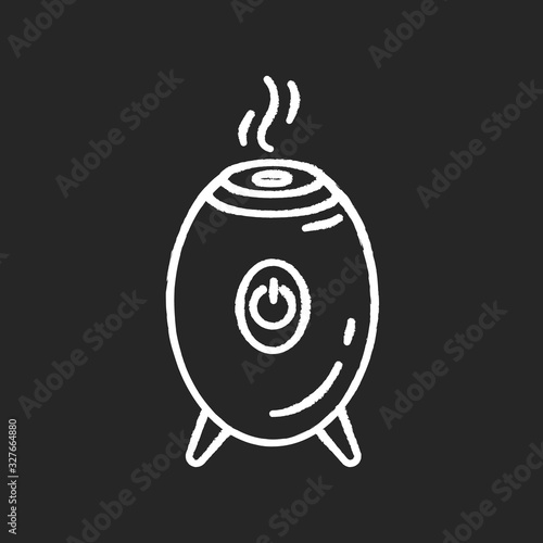 Air filter, steam humidifier chalk white icon on black background. Evaporation appliance, ionizer, purifier, air cleaning and conditioning device. Isolated vector chalkboard illustration