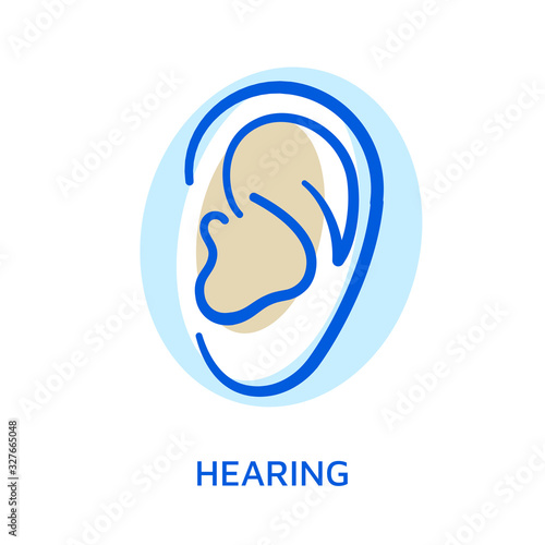 Ear. Organ of sense. Hearing icon. Vector illustration or symbol isolated on white.