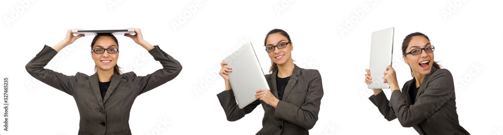 Young student with laptop on white Young student with laptop on white