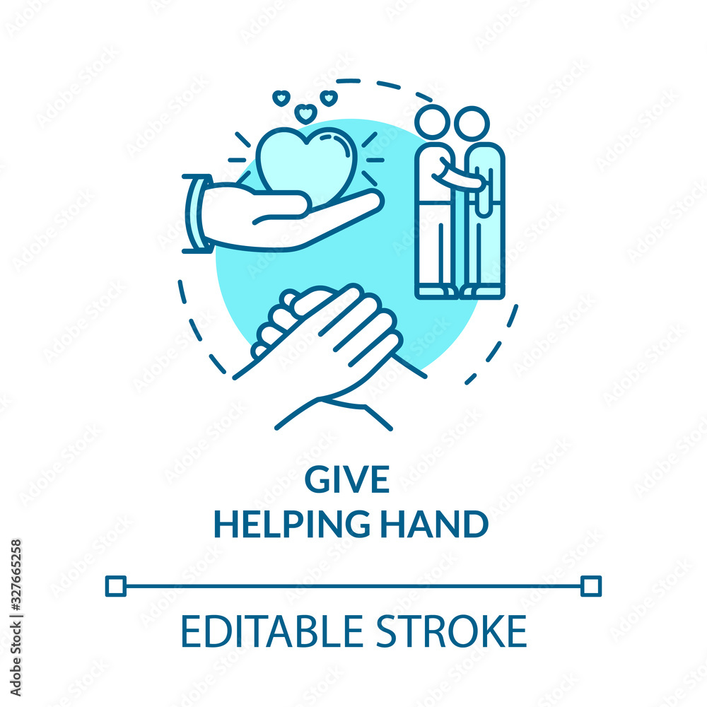 Give helping hand concept icon. Friendship relationship advice. Love, mutual psychological support idea thin line illustration. Vector isolated outline RGB color drawing. Editable stroke