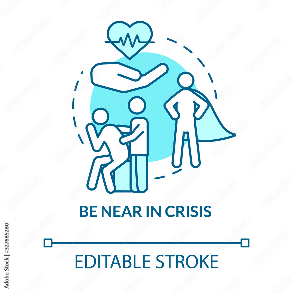 Be near in crisis concept icon. Friend difficult times and troubles. Sad mate comforting and encouraging idea thin line illustration. Vector isolated outline RGB color drawing. Editable stroke Be near in crisis concept icon. Friend difficult times and troubles. Sad mate comforting and encouraging idea thin line illustration. Vector isolated outline RGB color drawing. Editable stroke