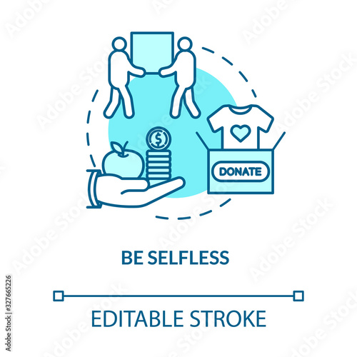 Be selfless concept icon. Clothes donation, social help and people support. Charity services idea thin line illustration. Vector isolated outline RGB color drawing. Editable stroke