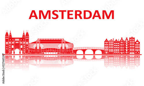 Amsterdam landmarks silhouette. European championship 2020.