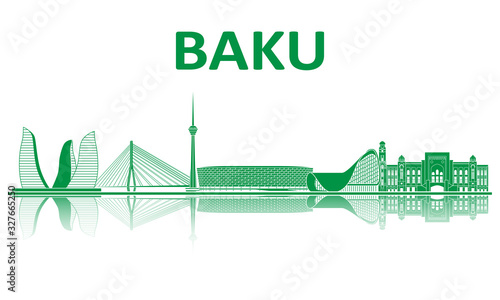 Baku landmarks silhouette. European championship 2020.