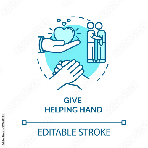 Give helping hand concept icon. Friendship relationship advice. Love, mutual psychological support idea thin line illustration. Vector isolated outline RGB color drawing. Editable stroke