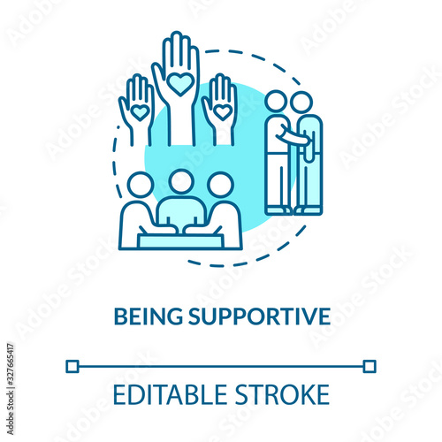 Being supportive concept icon. Helping and care about friends troubles. Mate comforting and encourage idea thin line illustration. Vector isolated outline RGB color drawing. Editable stroke