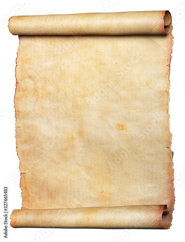Vintage scroll or parchment manuscript isolated on a white background. Clipping path included.