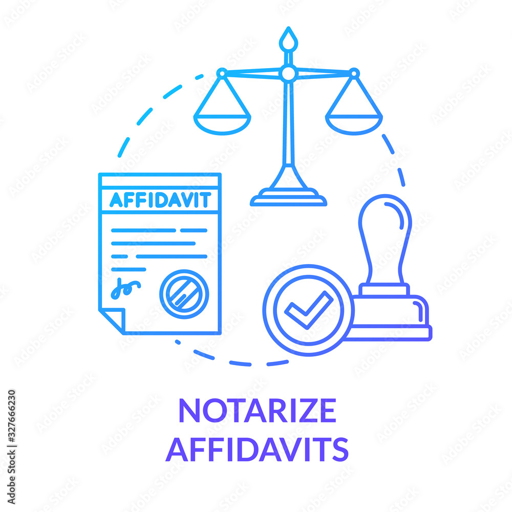 Notarize affidavits blue concept icon. Legal paper. Ownership claim. Jury verdict. Courthouse