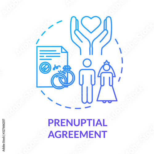 Prenuptial agreement blue concept icon. Aid with alimony. Partner commitment. Contract for married couple. Notary service idea thin line illustration. Vector isolated outline RGB color drawing
