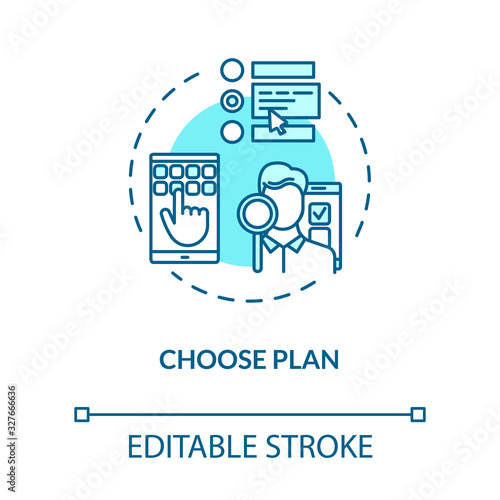 Choose plan turquoise concept icon. Select prepaid subscription. Decide on internet tariff. Roaming idea thin line illustration. Vector isolated outline RGB color drawing. Editable stroke