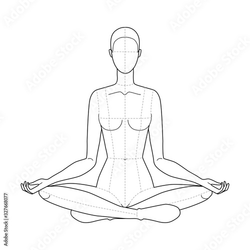 Fashion template of sitting in lotos position women.