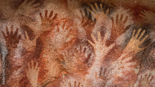 Hand Paintings at Cueva de Las Manos in Santa Cruz Province, Patagonia, Argentina photo
