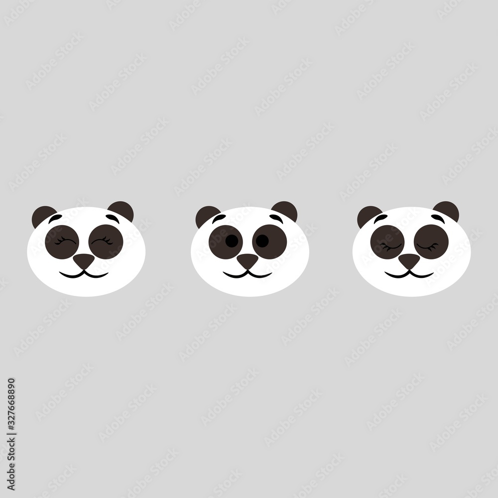 The muzzle of a cute panda with open and closed eyes on the background. Stock vector illustration for decoration and design, postcards, fabrics, packaging, baby textile, poster, banner, books. The muzzle of a cute panda with open and closed eyes on the background. Stock vector illustration for decoration and design, postcards, fabrics, packaging, baby textile, poster, banner, books.