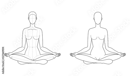 Fashion template of sitting in lotos position women.