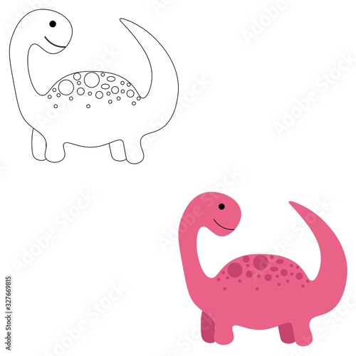 Joyful dinosaur in color and outline isolated on white background. Jurassic period. Stock vector illustration for decoration and design  postcards  fabrics  packaging  coloring  children s textiles