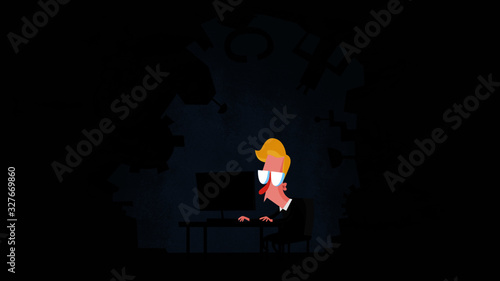 Man working in his cave on a computer