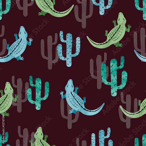 Seamless watercolor crocodi...